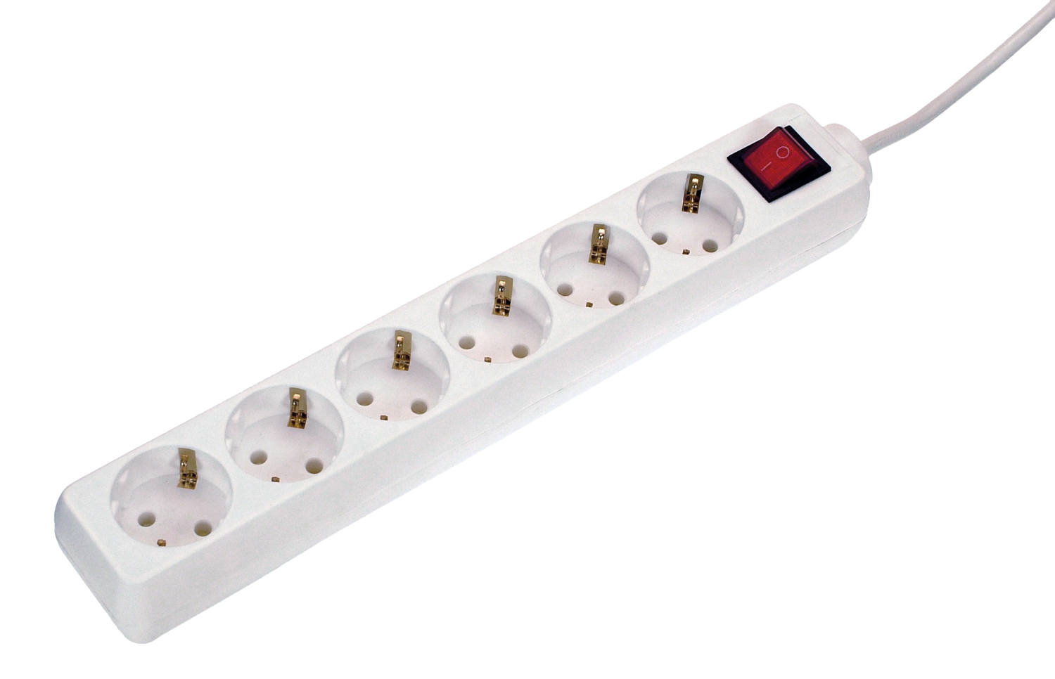 Stekkerdoos 6x randaarde met schakelaar kabel H05VV-F 3G1,5 wit 1,4m