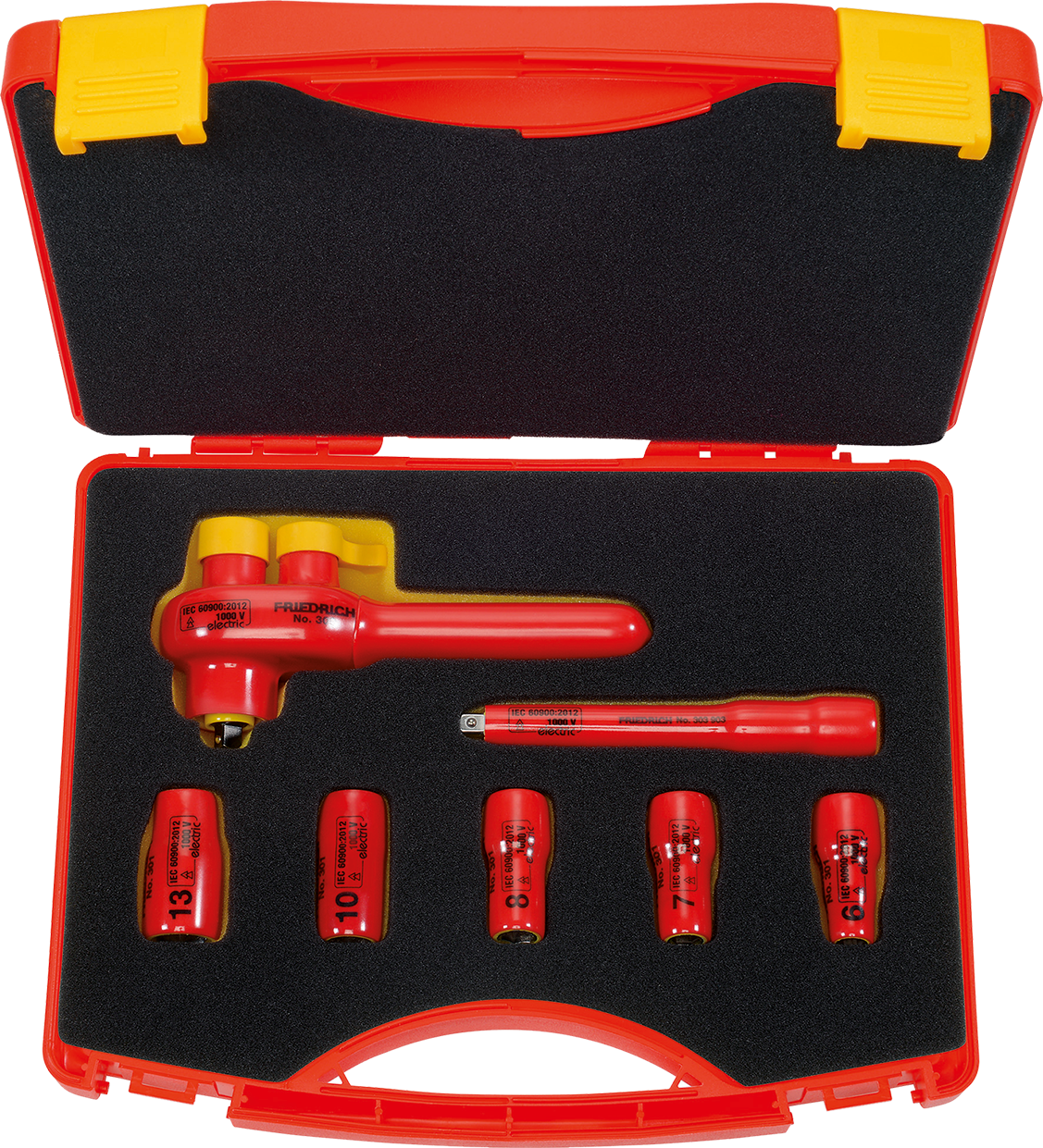 1/4" Dopsleutelset 6-13mm 1000V + Omschakelbare Ratel, 7-delig