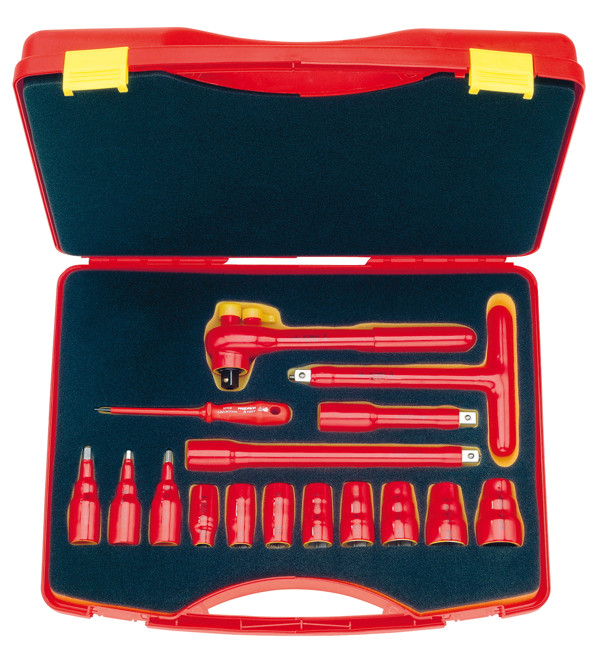 1/2'' Dopsleutelset 10-27mm 1000V VDE + Omschakelbare Ratel, 16-delig