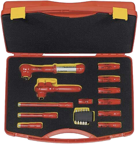 1/4" Dopsleutelset 8-14mm 1000V + Omschakelbare Ratel + Momentsleutel, 5-25N, 13-delig