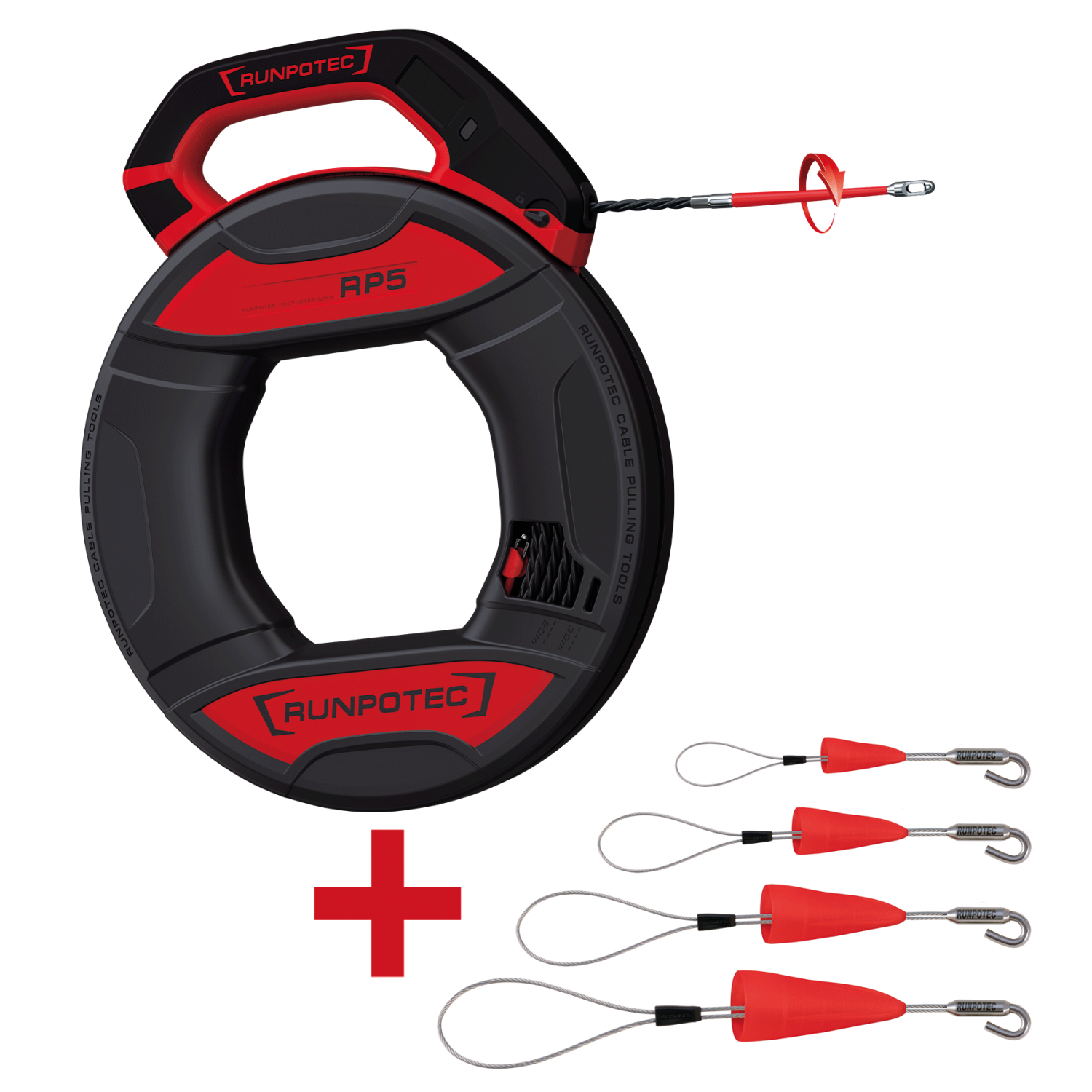 Getwiste Trekveer Runpo 5 30m + Runpo Set Kabeltreklussen met haak, 4-delig