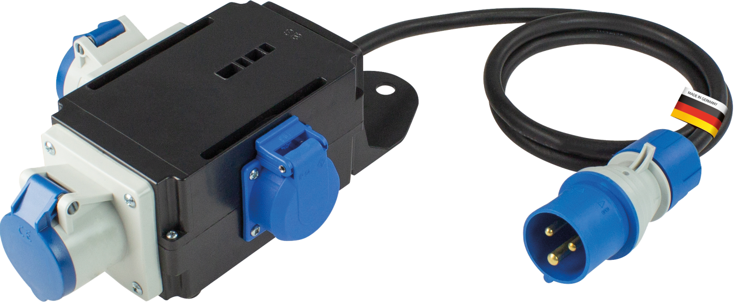 Camping CEE MIXO Adapter 230V/16A IP44 3-polig EMS met kabel H07RN-F3G2,5 1,5m