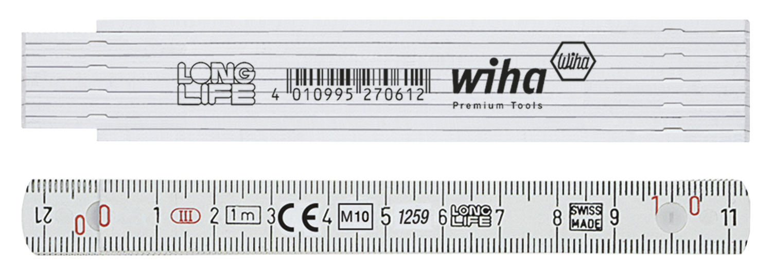 Longlife Duimstok 410 1000 metrisch 10 delen (wit) 13mm/1m