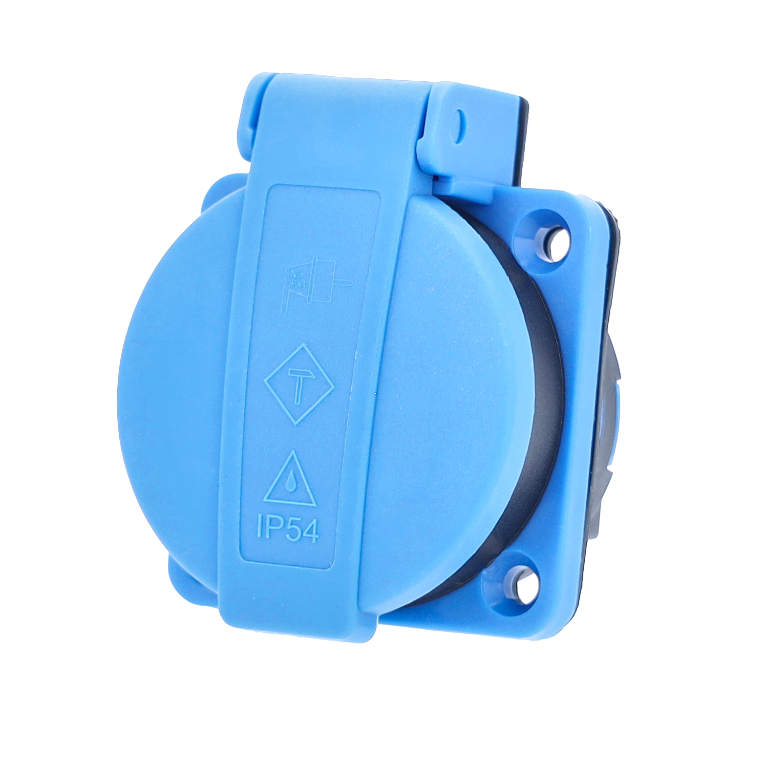 Geaarde Contactdoos blauw met deksel tbv kabelhaspel