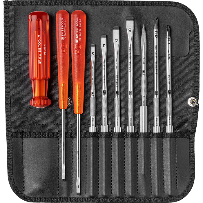 Classic Schroevendraaierset 215.L met wisselklingen, 10-delig in roltas