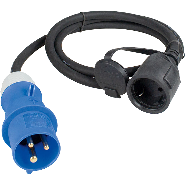 Camping CEE Adapterkabel met geaarde Contrastekker 230V/16A IP44 H07RN-F 3G2,5 0,5m