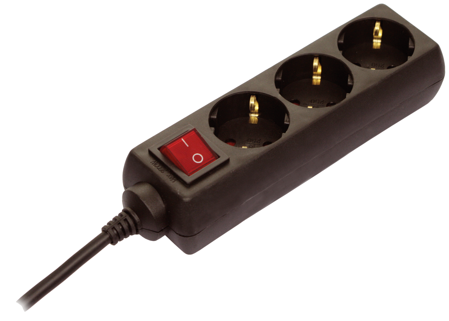 Stekkerdoos 3x randaarde met schakelaar kabel H05VV-F 3G1,5 zwart 1,4m